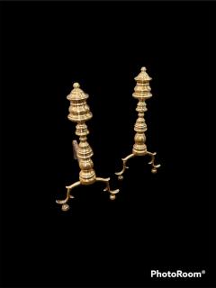 Pair of American Federal Period Finial Form Brass Andirons - 2992282