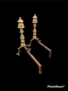 Pair of American Federal Period Finial Form Brass Andirons - 2992283