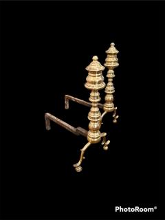 Pair of American Federal Period Finial Form Brass Andirons - 2992284