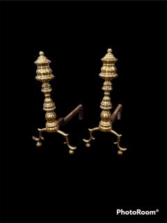 Pair of American Federal Period Finial Form Brass Andirons - 2992296