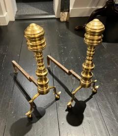 Pair of American Federal Period Finial Form Brass Andirons - 3406811