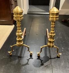 Pair of American Federal Period Finial Form Brass Andirons - 3406812