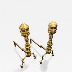 Pair of American Federal Period Finial Form Brass Andirons - 3407486
