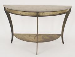 Pair of American Mid Century Brass and Steel D Shaped Demilune Console Tables - 447250