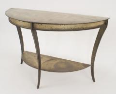 Pair of American Mid Century Brass and Steel D Shaped Demilune Console Tables - 447251