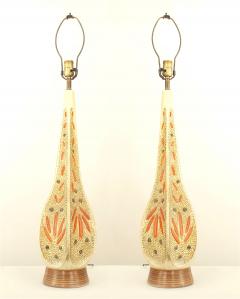 Pair of American Mid Century Ceramic 6 Sided Textured Table Lamps - 732328