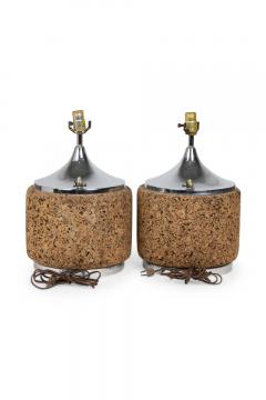 Pair of American Mid Century Cork and Chrome Table Lamps - 4163087