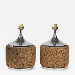 Pair of American Mid Century Cork and Chrome Table Lamps - 4178483