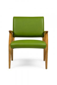 Pair of American Mid Century Green Leather Arm Chairs - 4667153