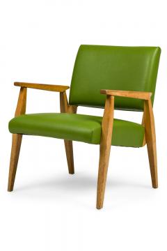Pair of American Mid Century Green Leather Arm Chairs - 4667154