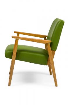 Pair of American Mid Century Green Leather Arm Chairs - 4667155