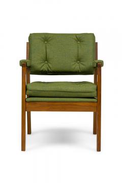 Pair of American Mid Century Green Upholstered Armchairs - 4172317