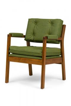 Pair of American Mid Century Green Upholstered Armchairs - 4172318