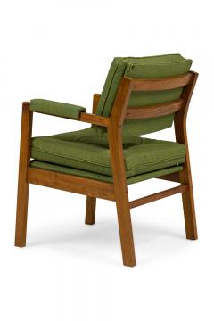 Pair of American Mid Century Green Upholstered Armchairs - 4172320