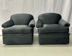 Pair of American Mid Century Modern Grey Swivel Lounge Chairs Scroll Arm - 2955324