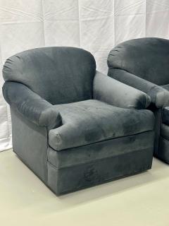 Pair of American Mid Century Modern Grey Swivel Lounge Chairs Scroll Arm - 2955325
