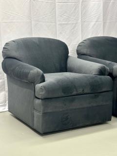 Pair of American Mid Century Modern Grey Swivel Lounge Chairs Scroll Arm - 2955326