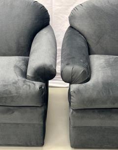 Pair of American Mid Century Modern Grey Swivel Lounge Chairs Scroll Arm - 2955327