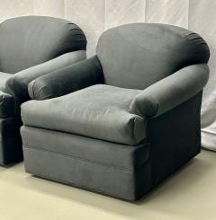 Pair of American Mid Century Modern Grey Swivel Lounge Chairs Scroll Arm - 2955328