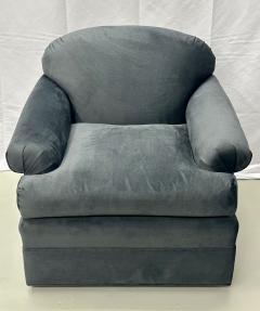 Pair of American Mid Century Modern Grey Swivel Lounge Chairs Scroll Arm - 2955329
