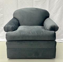 Pair of American Mid Century Modern Grey Swivel Lounge Chairs Scroll Arm - 2955330