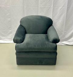 Pair of American Mid Century Modern Grey Swivel Lounge Chairs Scroll Arm - 2955331