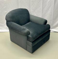 Pair of American Mid Century Modern Grey Swivel Lounge Chairs Scroll Arm - 2955332