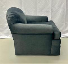 Pair of American Mid Century Modern Grey Swivel Lounge Chairs Scroll Arm - 2955333