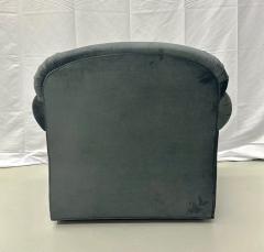 Pair of American Mid Century Modern Grey Swivel Lounge Chairs Scroll Arm - 2955334