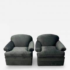 Pair of American Mid Century Modern Grey Swivel Lounge Chairs Scroll Arm - 2963610