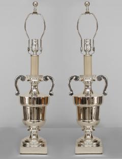 Pair of American Mid Century Modern Silver Plate Urn Form Lamps - 466821