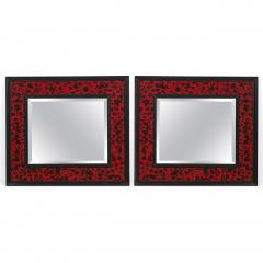 Pair of American Mid Century Style Black and Red Imitation Tortoise Shell Mirror - 4700887