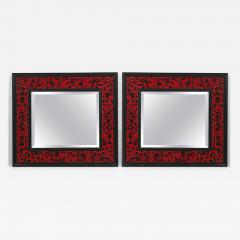 Pair of American Mid Century Style Black and Red Imitation Tortoise Shell Mirror - 4700927