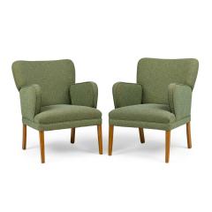 Pair of American Mid Century Teal Wide Back Armchairs - 4729101