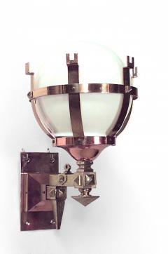 Pair of American Mission Bronze Copper and White Glass Wall Sconces - 4652331