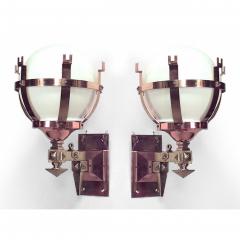 Pair of American Mission Bronze Copper and White Glass Wall Sconces - 4700409