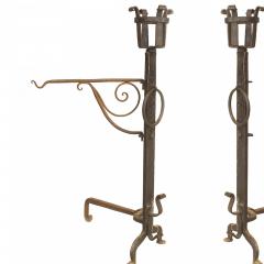 Pair of American Mission Monumental Wrought Iron Andirons - 4200436