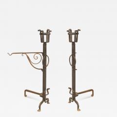 Pair of American Mission Monumental Wrought Iron Andirons - 4263180