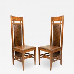 Pair of American Mission Oak Leather Side Chairs - 1420507