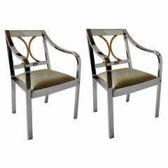 Pair of American Modern Armchairs in Polished Steel and Brass Karl Springer - 4172323