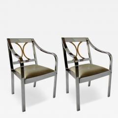 Pair of American Modern Armchairs in Polished Steel and Brass Karl Springer - 4219551