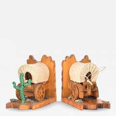 Pair of American Rustic Covered Wagon Bookends - 4720706