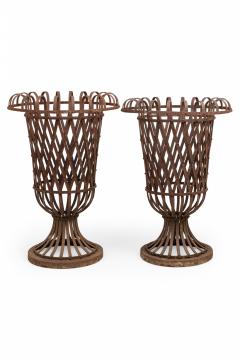 Pair of American Victorian Outdoor Wrought Iron Woven Garden Urns - 4199891