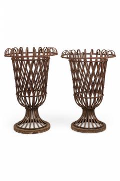 Pair of American Victorian Outdoor Wrought Iron Woven Garden Urns - 4199892