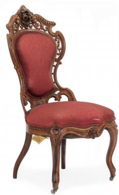 Pair of American Victorian Red Damask Side Chairs - 1419523