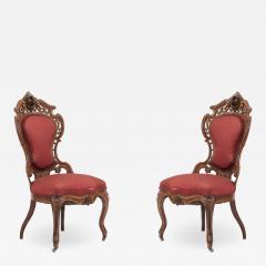 Pair of American Victorian Red Damask Side Chairs - 1421410