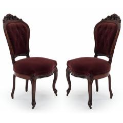 Pair of American Victorian Red Velvet Side Chairs - 4729092
