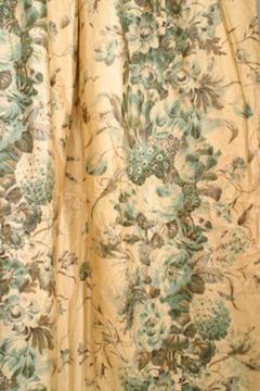 Pair of American Victorian Style Cream Chintz Floral Drapes - 4200107