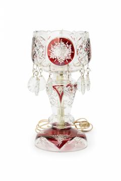 Pair of American Victorian Style Red and Clear Cut Crystal and Glass Table Lamps - 4667467