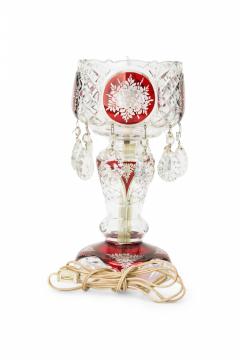 Pair of American Victorian Style Red and Clear Cut Crystal and Glass Table Lamps - 4667469